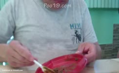 Sexy babe shitting on a red plate
